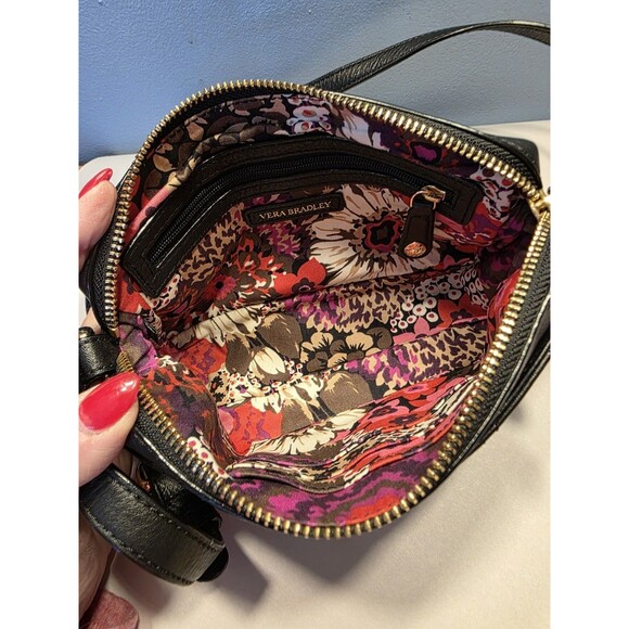 VERA BRADLEY Sycamore Leather Sydney Crossbody Black Quilted - Picture 10 of 15